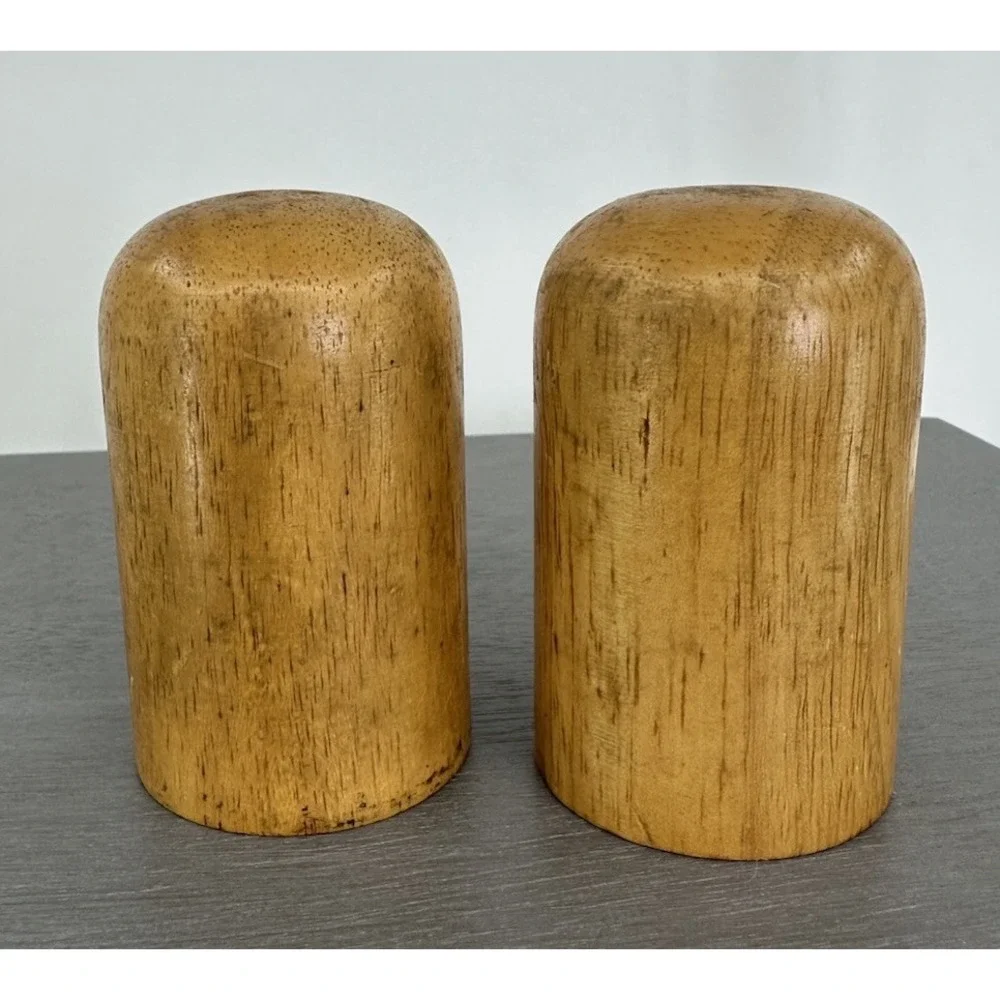 Vintage Wood Salt & Pepper Shakers Set Mid Century Modern Farmhouse Boho